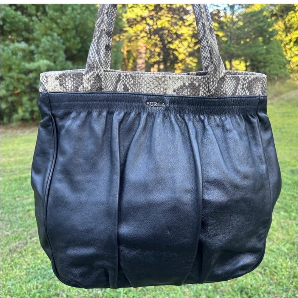 Furla Black and Snakeskin Tote Bag